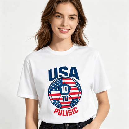 180g Pure Cotton Women's  World Cup "Pulisic" Graphic T-Shirt, USA Casual Cotton Tee