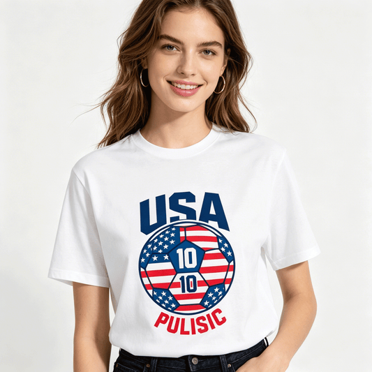180g Pure Cotton Women's  World Cup "Pulisic" Graphic T-Shirt, USA Casual Cotton Tee