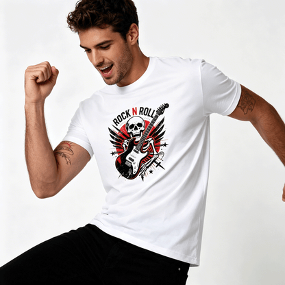 180g Pure Cotton Men's and Women's  "ROCK N ROLL" Graphic T-Shirt, USA Casual Cotton Tee