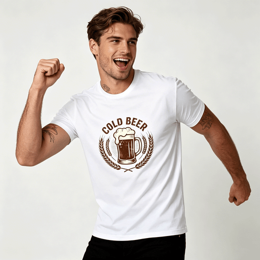 180g Pure Cotton Men's and Women's Summer "COLD BEER" Graphic T-Shirt, USA Casual Cotton Tee