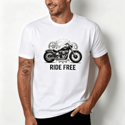 180g Pure Cotton Men's and Women's  "RIDE FREE" Graphic T-Shirt, USA Casual Cotton Tee