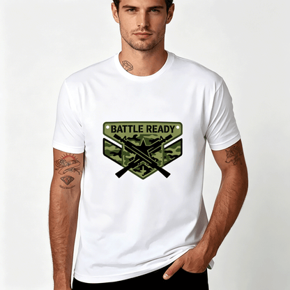 180g Pure Cotton Men's and Women's  Patrotic  "Battle Ready" Graphic T-Shirt, USA Casual Cotton Tee