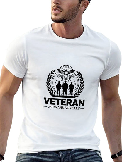 180g Pure Cotton Men's and Women's Patriotic "Veteran" Graphic Casual Cotton Tee for Daily Wear