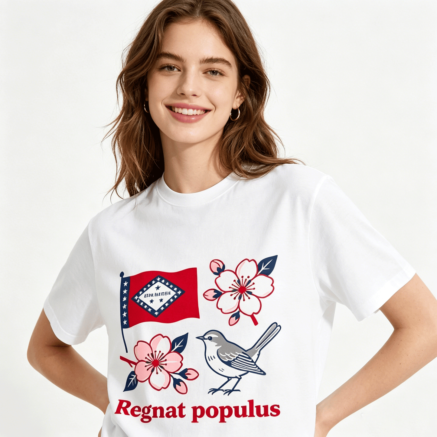 180g Pure Cotton Women's USA250 State Pride "Regnat Populus" GraphicT-Shirt, Seattle Sports Fan Casual Top