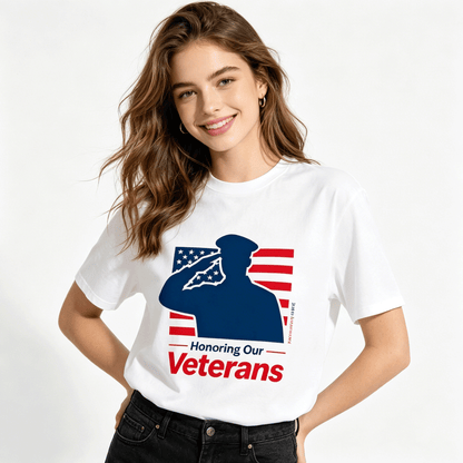 180g Pure Cotton Women's Patriotic "Hornoring our Veterans" GraphicT-Shirt, Seattle Sports Fan Casual Top