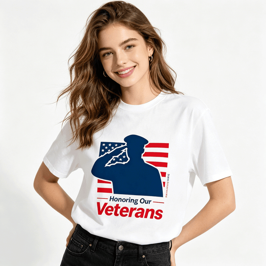 180g Pure Cotton Women's Patriotic "Hornoring our Veterans" GraphicT-Shirt, Seattle Sports Fan Casual Top