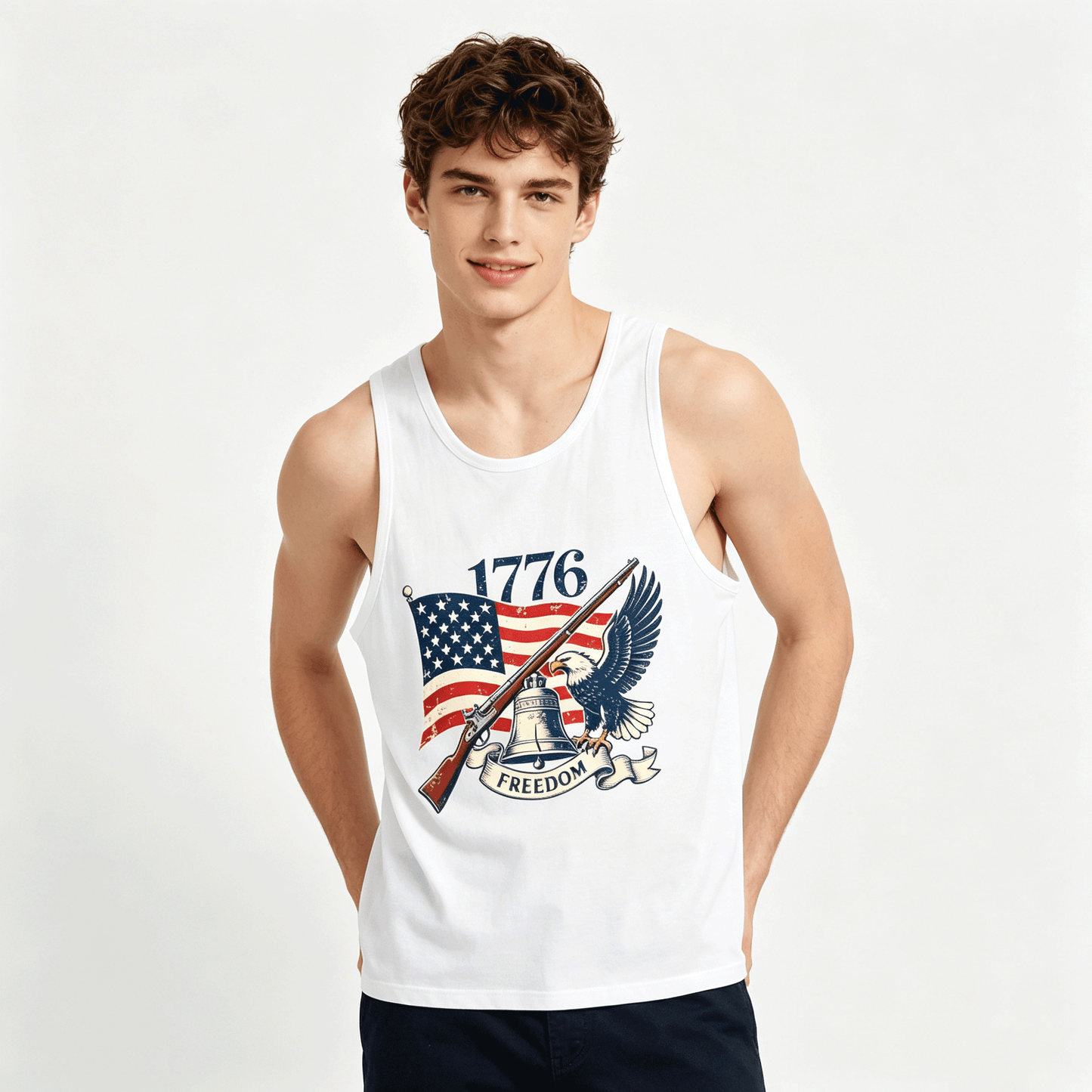 Mens American 250th. Tank Top Patriotic Casual Cotton Sleeveless Tee for Daily Wear
