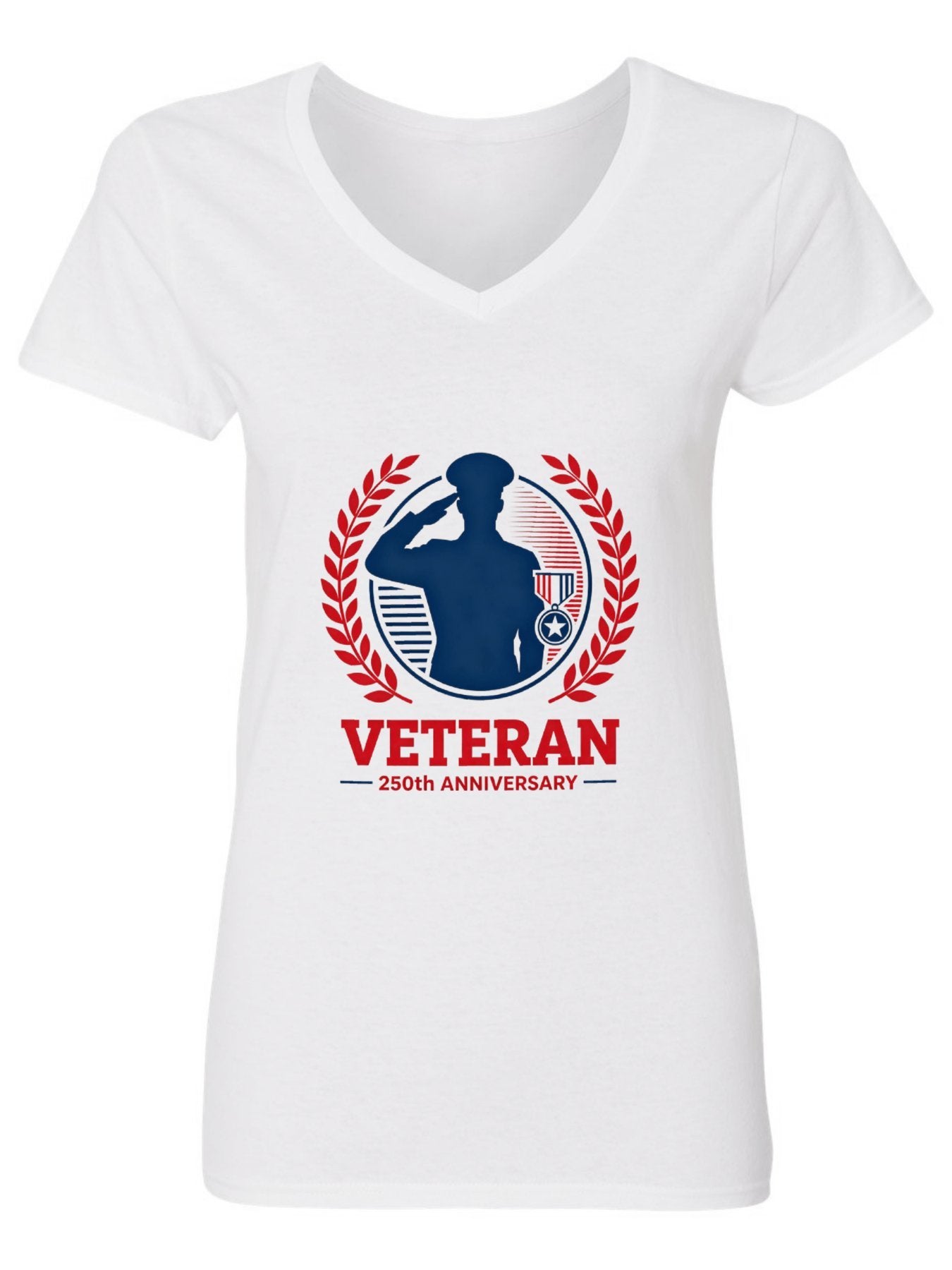 Pure Cotton V-neck Women's USA 250th. Patriotic "Veteran" Graphic T-Shirt, USA Casual Cotton Tee