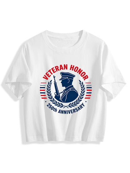 180g Pure Cotton Women's Patriotic "Veteran Honor" Graphic T-Shirt,  Casual Cotton Tee for Daily Wear