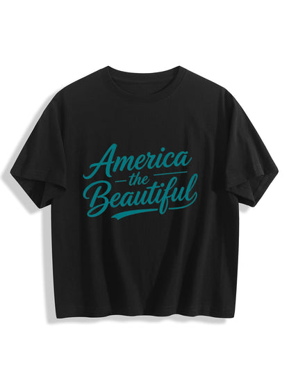 180g Pure Cotton Women's USA 250th. "America the Beautiful" Graphic T-Shirt,  Casual Cotton Tee for Daily Wear