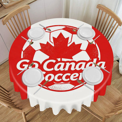 60"×60" Scalloped Edge Table Cover, World Cup 2026 "Go Canada Soccer" Graphic Washable Decor Cover for Party & Daily Dining