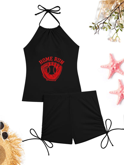"Home Run" Graphic Swimsuit Set, Women's Two Piece Bathing Suit for Beach & Vacation