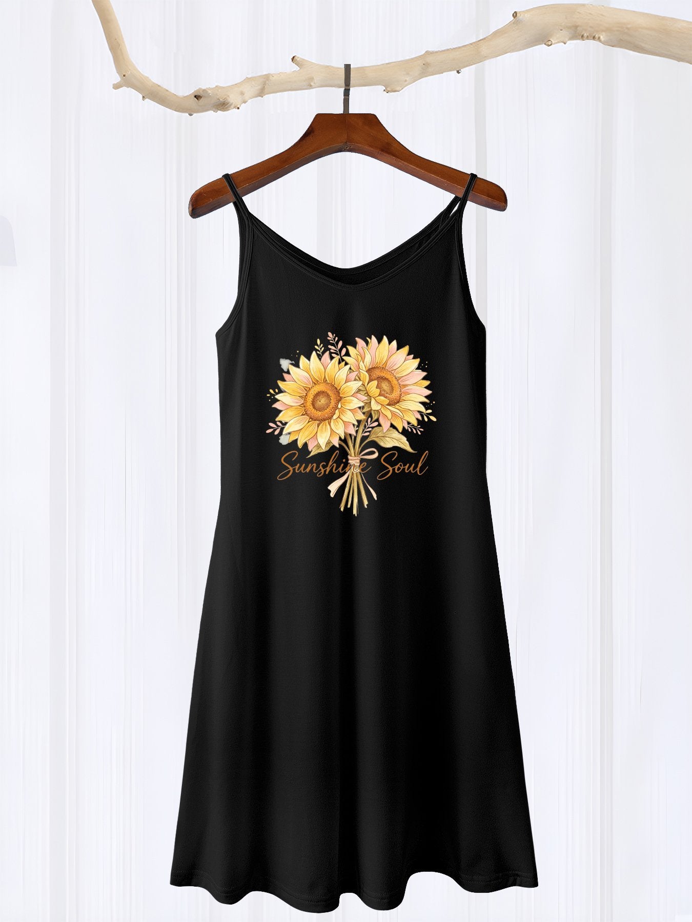 Floral Printed Customize Women's Graphic Strap Dress, Casual Sleeveless Summer Dress