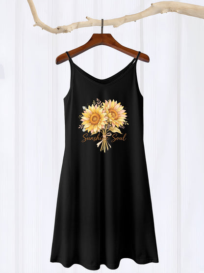 Floral Printed Customize Women's Graphic Strap Dress, Casual Sleeveless Summer Dress
