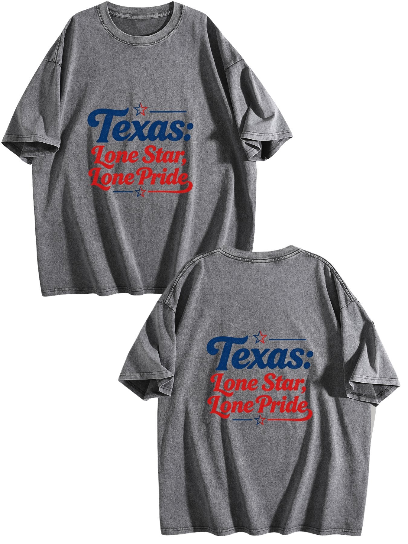 230g Pure Cotton Double-sided Print Adult's USA 250th. Texas Pride Graphic Washed T-Shirt, Casual Cotton Tee for Daily Wear