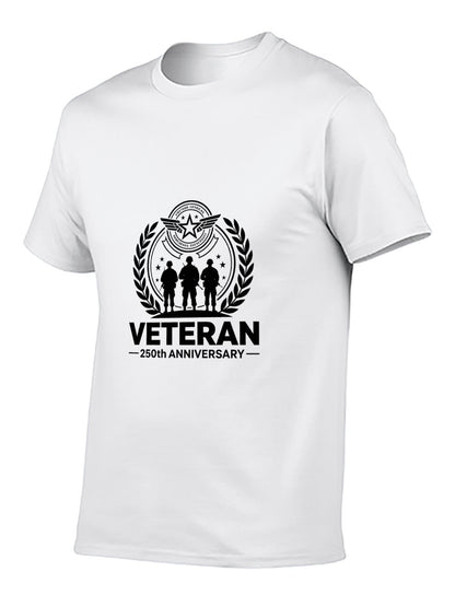 180g Pure Cotton Men's and Women's Patriotic "Veteran" Graphic Casual Cotton Tee for Daily Wear