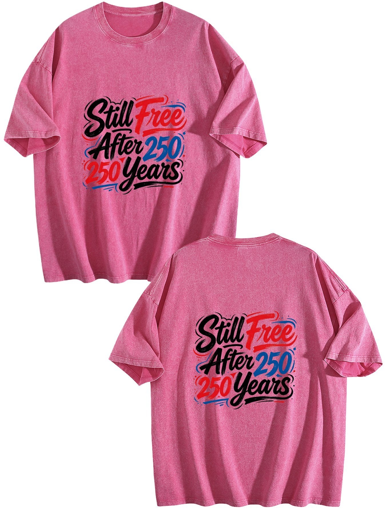 230g Pure Cotton Double-sided Print Adult's America 250th. Graphic Washed T-Shirt, Casual Cotton Tee for Daily Wear