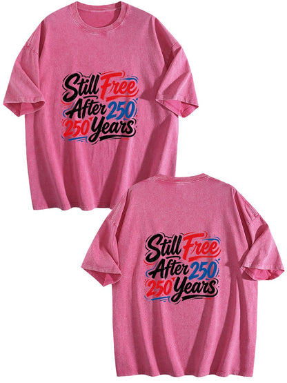 230g Pure Cotton Double-sided Print Adult's America 250th. Graphic Washed T-Shirt, Casual Cotton Tee for Daily Wear
