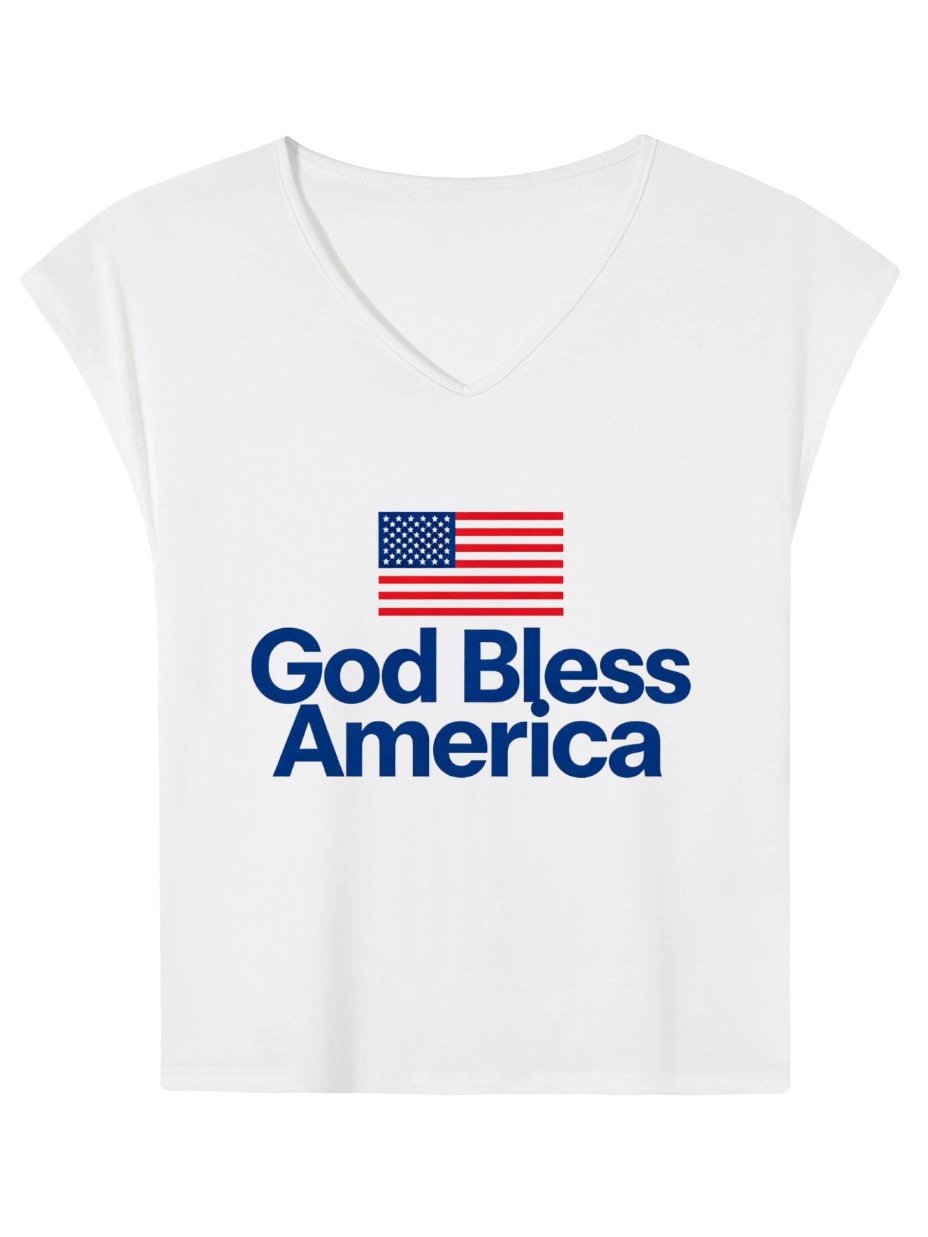 V-neck Sleeveless T-Shirt, Women's USA 250th.  "God Bless America" Graphic T-Shirt, USA Casual Cotton Tee