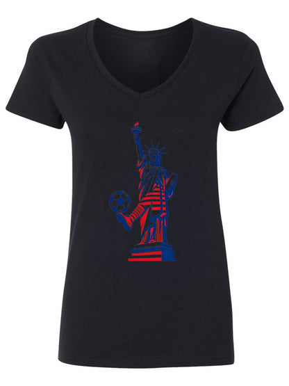120g Pure Cotton V-neck Women's World Cup USA Soccer Graphic T-Shirt,  Casual Cotton Tee for Daily Wear