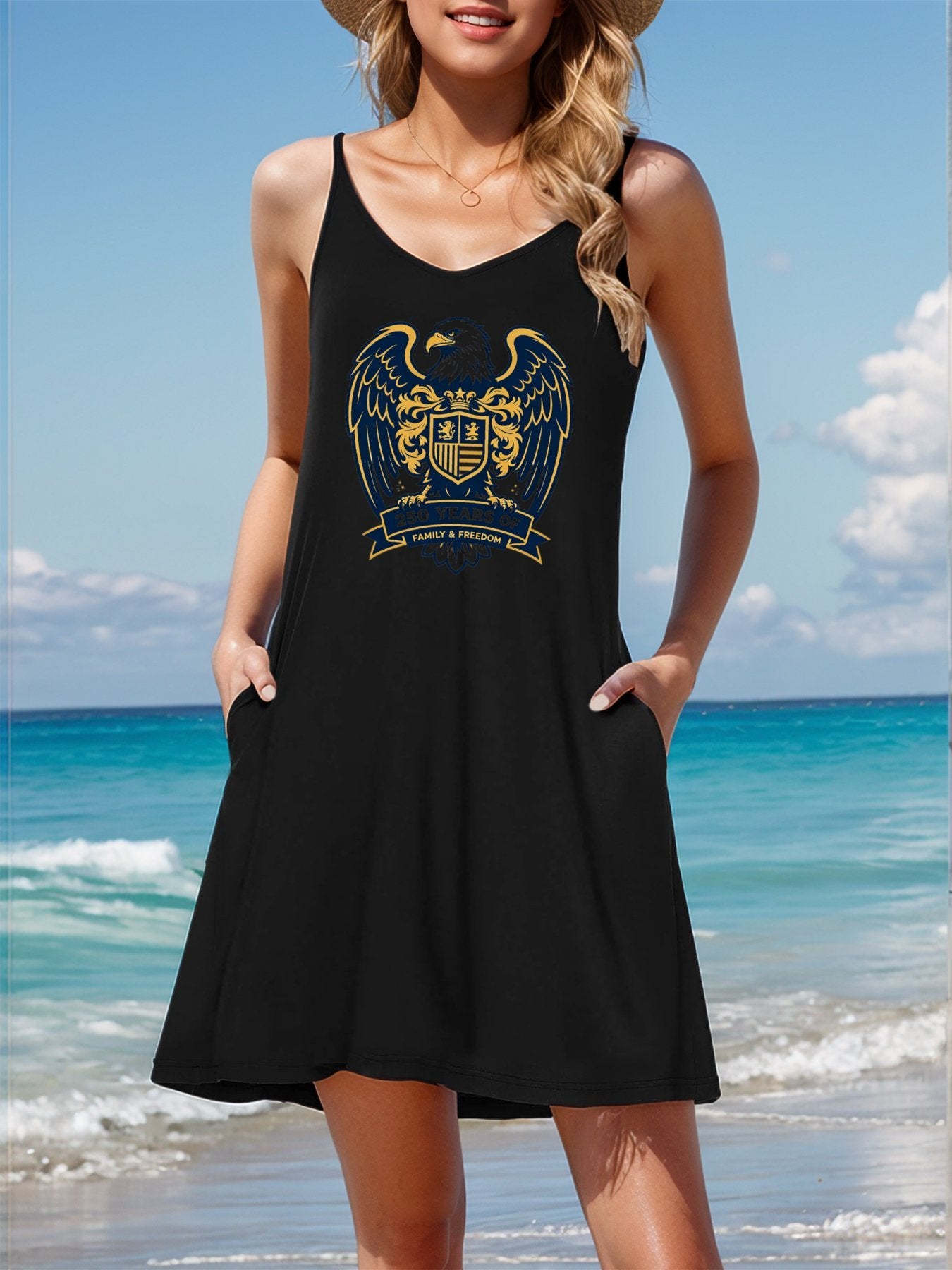 Customize Women's Graphic Strap Dress, Unique Printing Casual Sleeveless Summer Dress