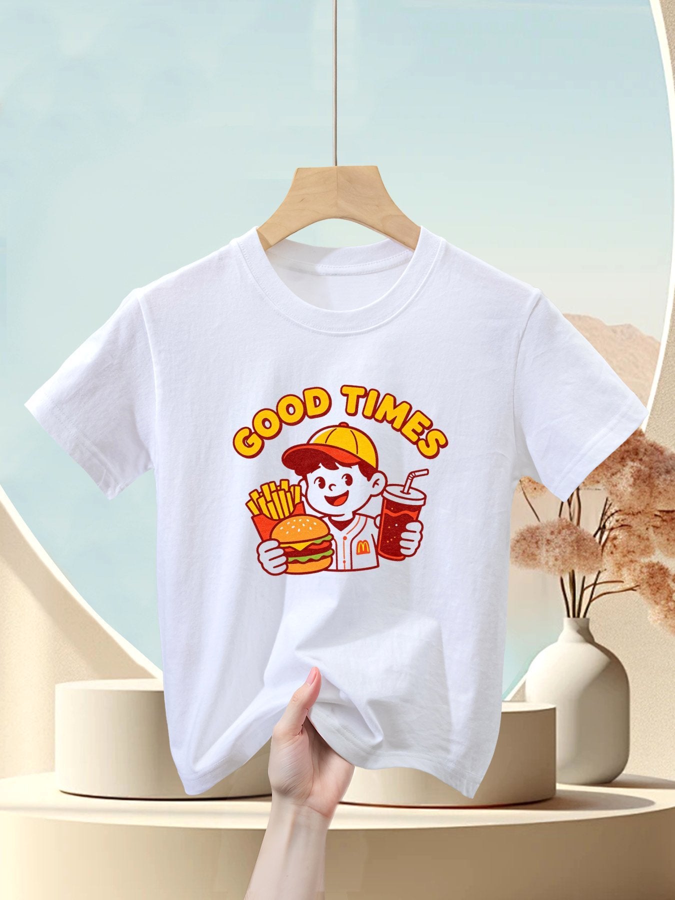 180g Pure Cotton Kid's "Good Times" Graphic T-Shirt, Casual Cotton Tee for Daily Wear