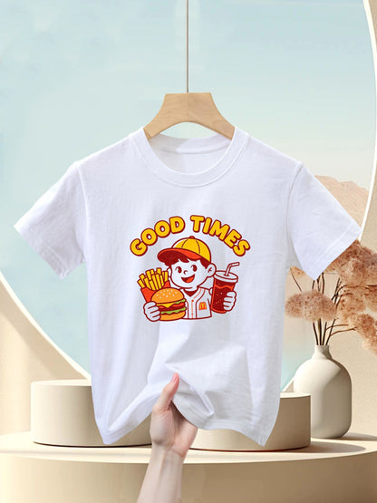180g Pure Cotton Kid's "Good Times" Graphic T-Shirt, Casual Cotton Tee for Daily Wear