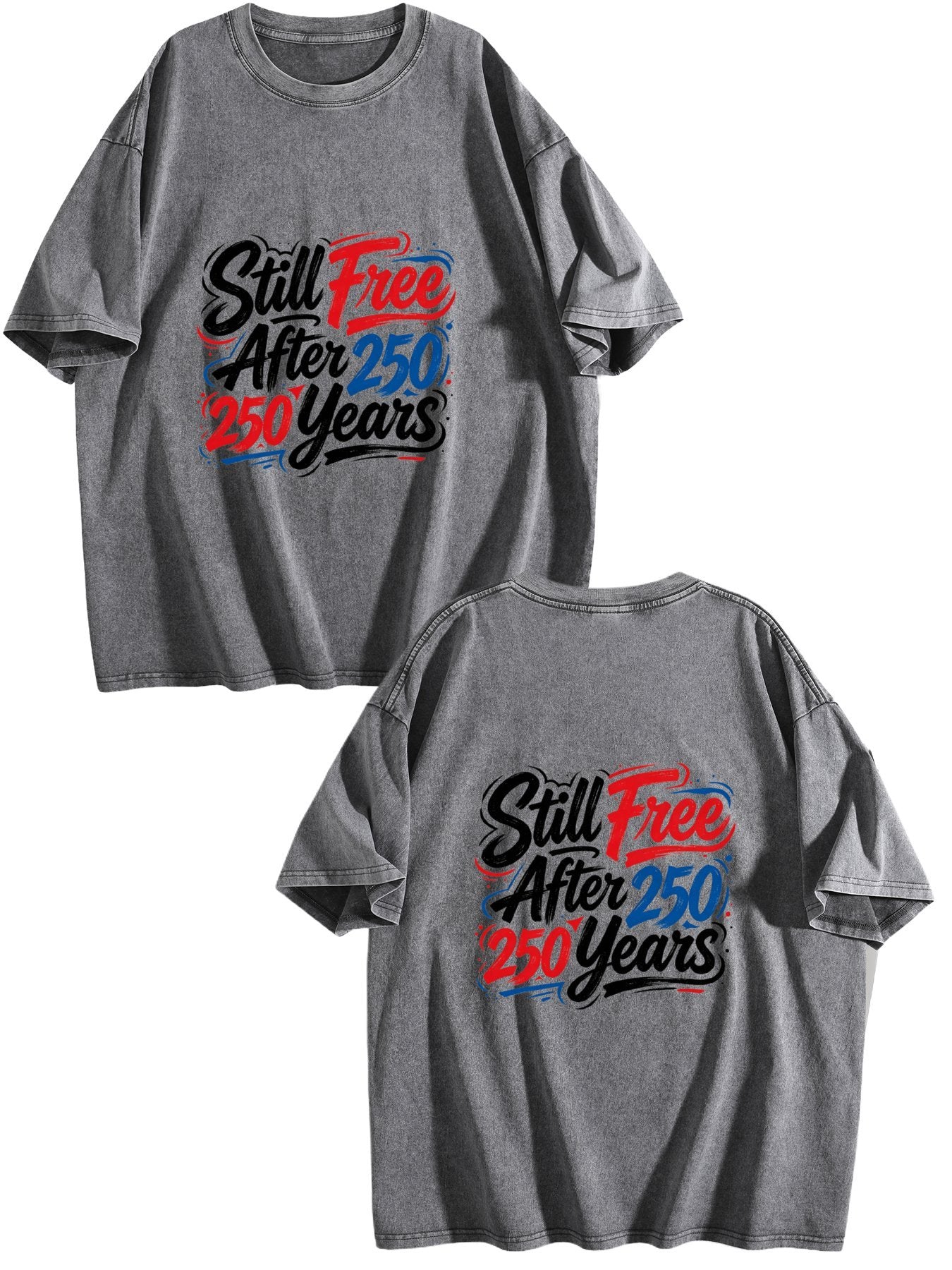 230g Pure Cotton Double-sided Print Adult's America 250th. Graphic Washed T-Shirt, Casual Cotton Tee for Daily Wear