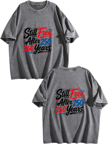 230g Pure Cotton Double-sided Print Adult's America 250th. Graphic Washed T-Shirt, Casual Cotton Tee for Daily Wear