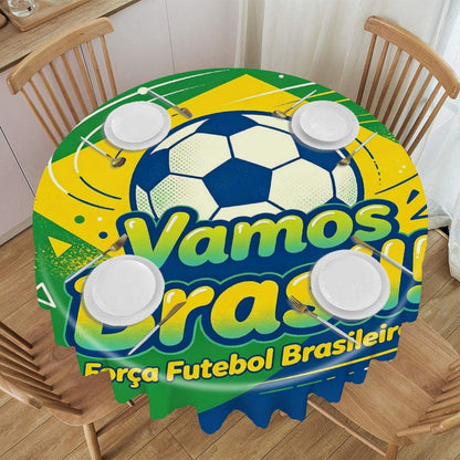 60"×60" Scalloped Edge Table Cover, World Cup 2026 "Vamos Brasil" Graphic Washable Decor Cover for Party & Daily Dining