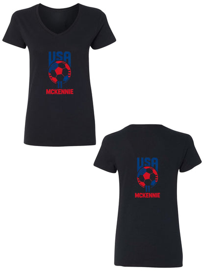 Pure Cotton V-neck Women's World Cup 2026 USA Graphic T-Shirt, USA Casual Cotton Tee