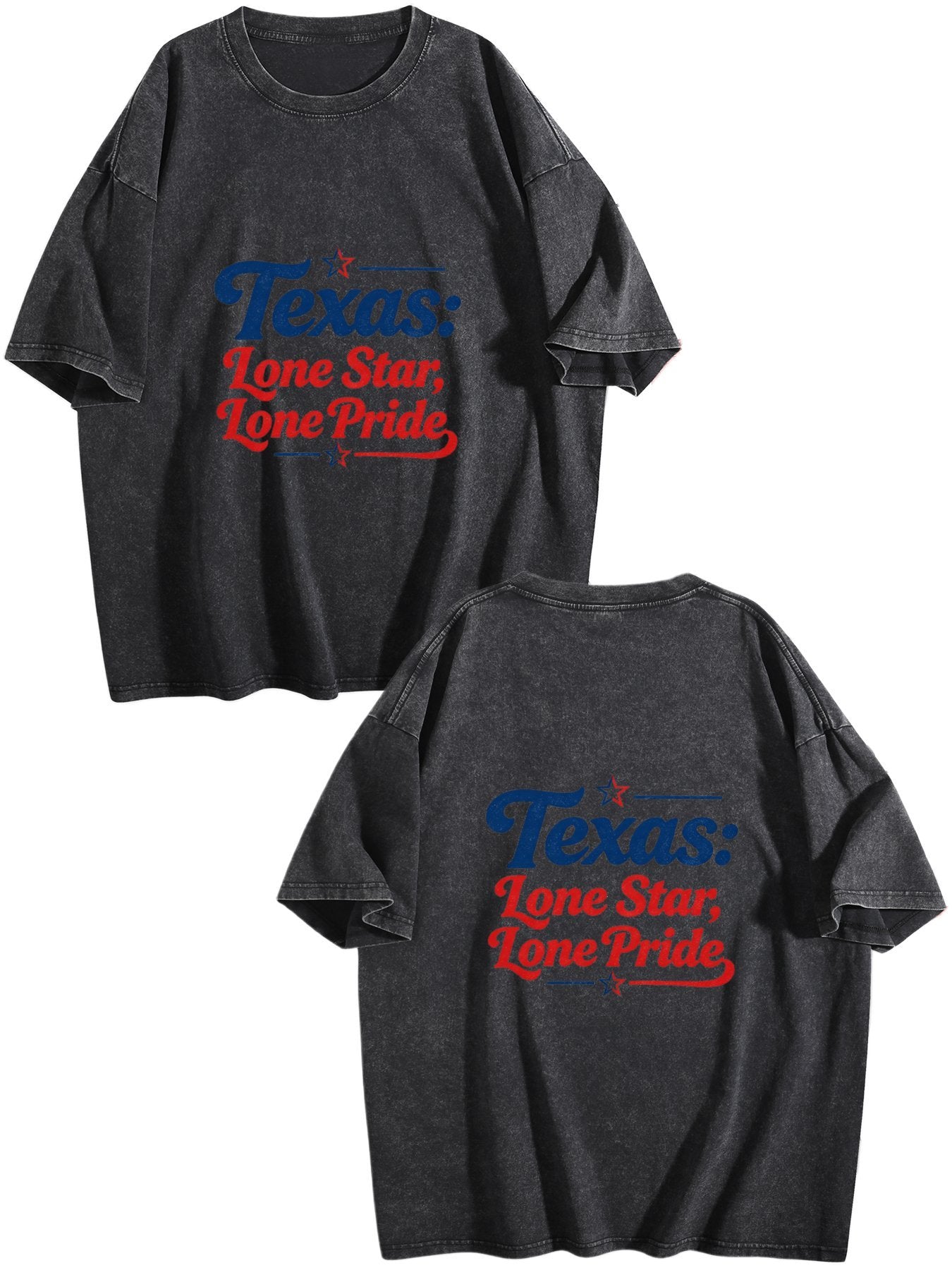 230g Pure Cotton Double-sided Print Adult's USA 250th. Texas Pride Graphic Washed T-Shirt, Casual Cotton Tee for Daily Wear