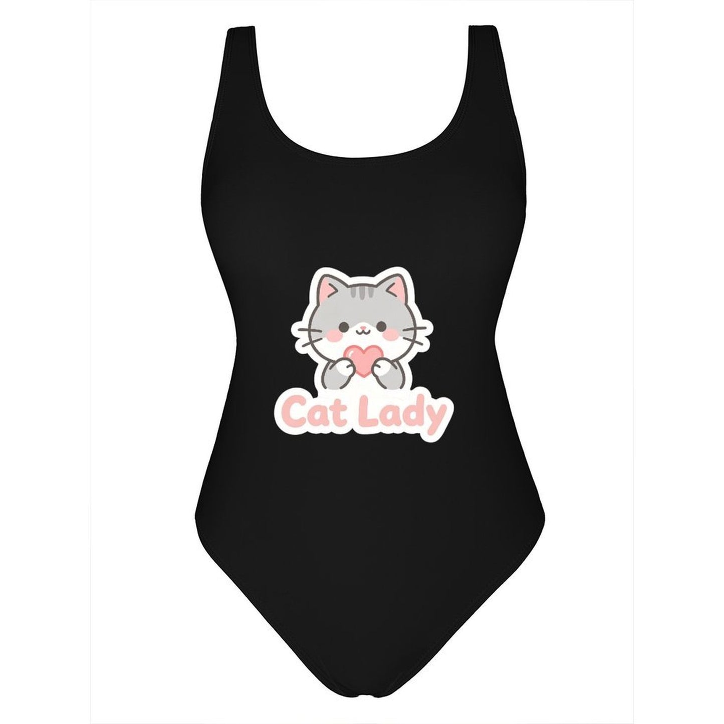 Unique "Cat Lady" Graphic One Piece Swimsuit, Trendy Outfit for Beach Pool & Vacation