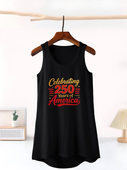 Women's Graphic Tank Dress, USA 250th. Graphic Customize Sleeveless Casual Summer Dress