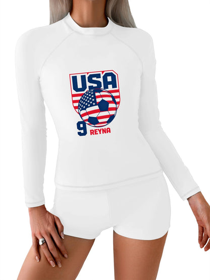 Printed Surf Wear Set, World Cup 2026 USA Graphic Customize Comfort Stretchy Bathing Suit for Ladies Outdoor Water Sports