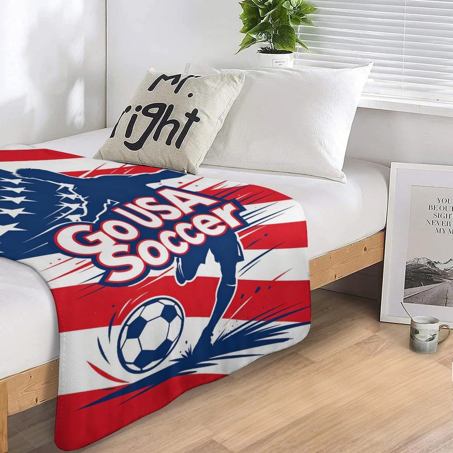 30"x 40" 280gsm Flannel + 220gsm Sherpa Fleece Blanket World Cup"GO USA SOCCER" Graphic Blanket, Soft Cover for Daily Use