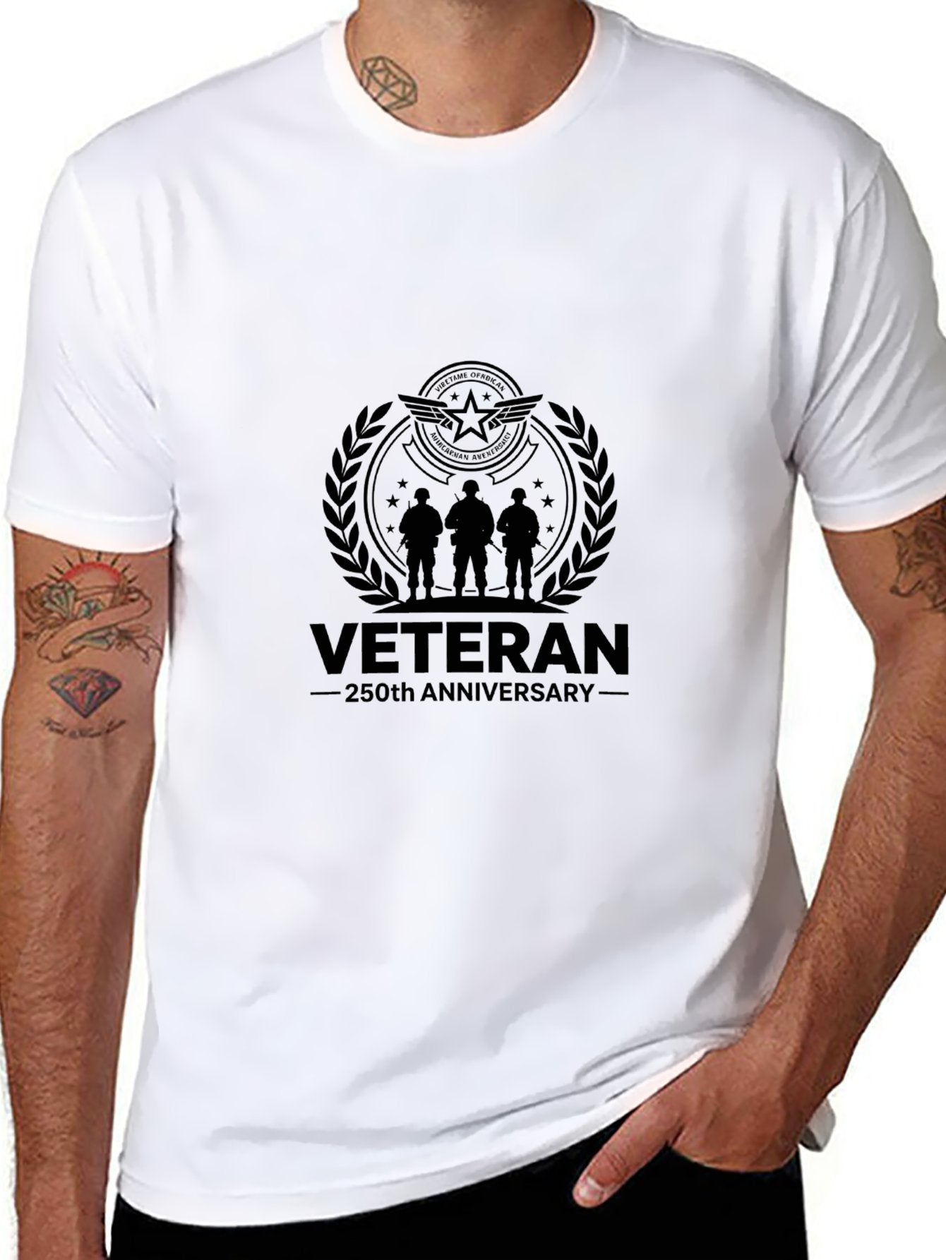 180g Pure Cotton Men's and Women's Patriotic "Veteran" Graphic Casual Cotton Tee for Daily Wear
