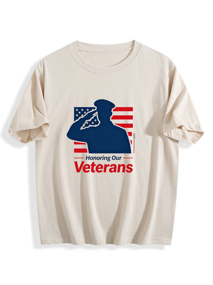 180g Pure Cotton Women's Patriotic "Hornoring our Veterans" GraphicT-Shirt, Seattle Sports Fan Casual Top