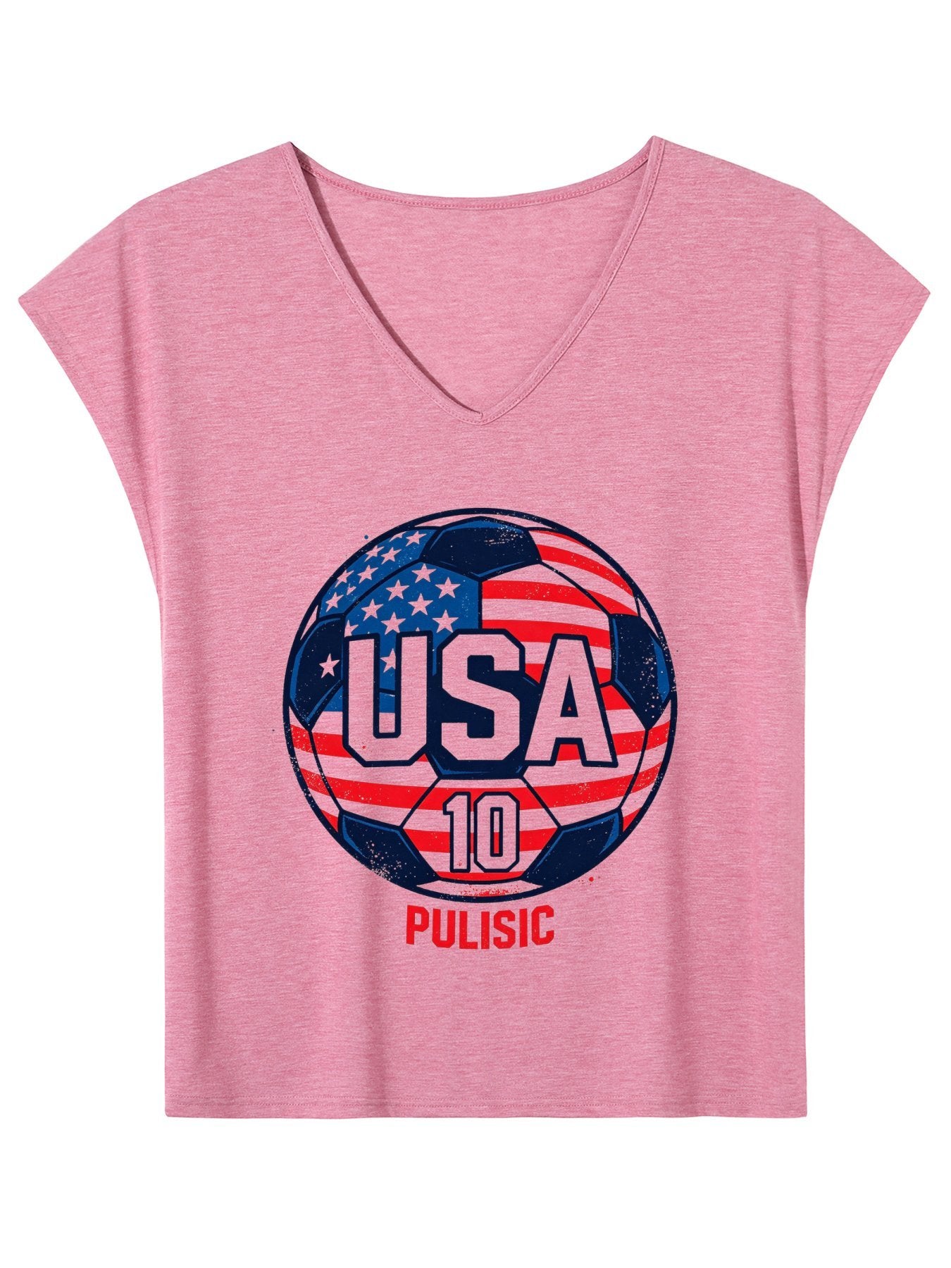 V-neck Sleeveless T-Shirt, Women's World Cup USA Soccer Graphic T-Shirt, USA Casual Cotton Tee