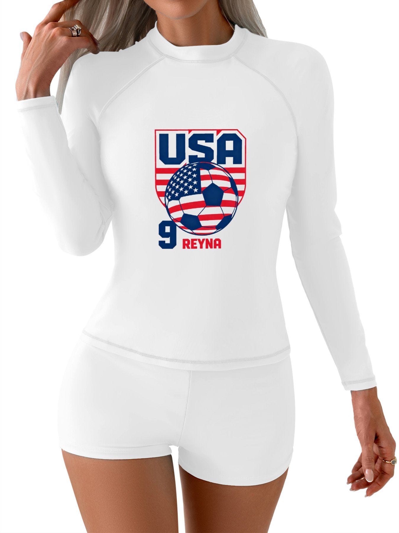 Printed Surf Wear Set, World Cup 2026 USA Graphic Customize Comfort Stretchy Bathing Suit for Ladies Outdoor Water Sports