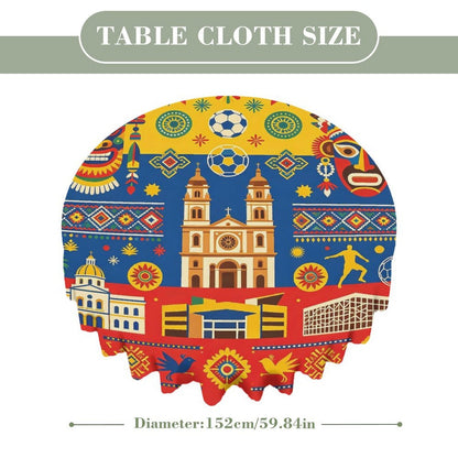 60"×60" Scalloped Edge Table Cover, World Cup 2026 "Colombia" Graphic Washable Decor Cover for Party & Daily Dining