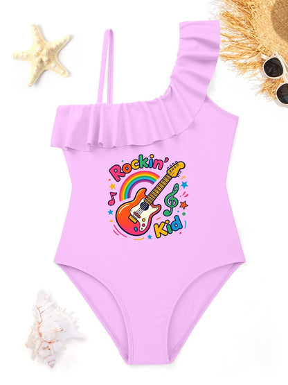 Printed Ruffled One Piece Swimsuit, Cute Summer Bathing Suit for Girls Beach Pool Party
