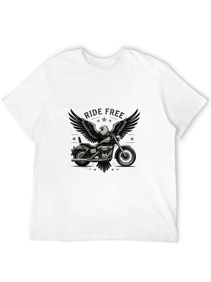 180g Pure Cotton Men's and Women's  "RIDE FREE" Graphic T-Shirt, USA Casual Cotton Tee