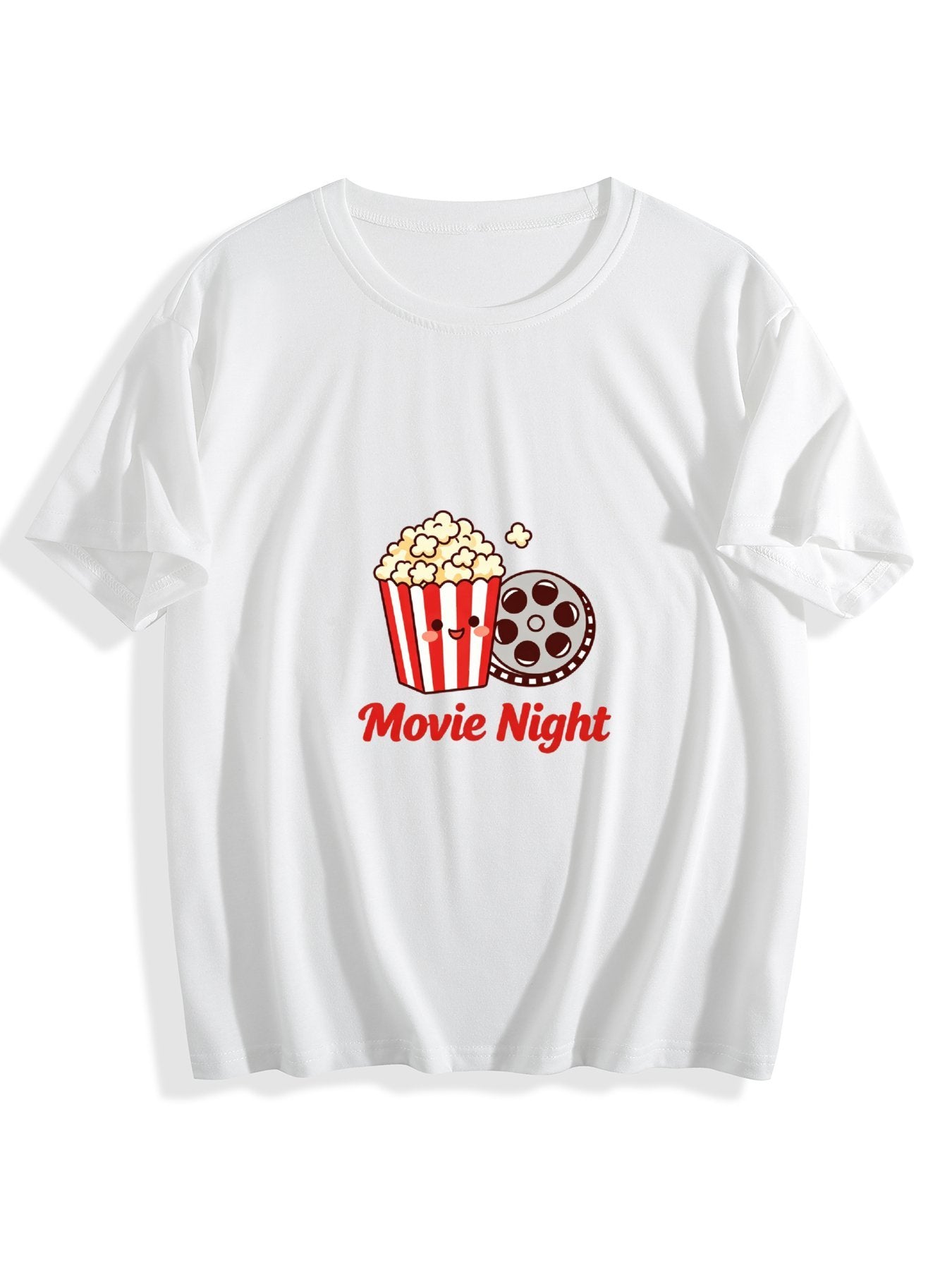 180g Women's "Movie Tonight" Graphic T-Shirt, Casual Cotton Tee for Daily Wear
