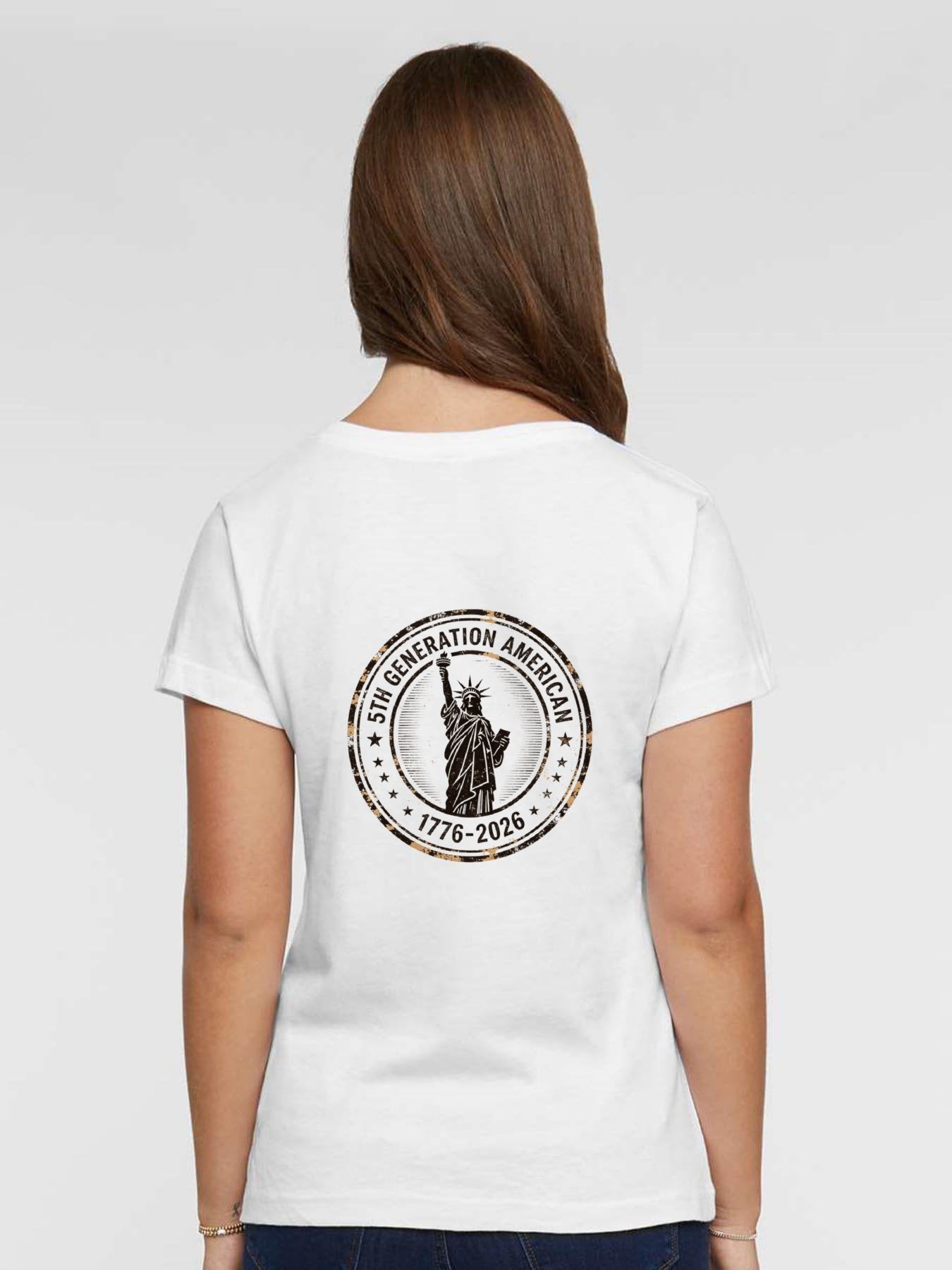 Pure Cotton V-neck Women's USA 250th. Family Legacy "5th. Generation " Graphic T-Shirt, USA Casual Cotton Tee