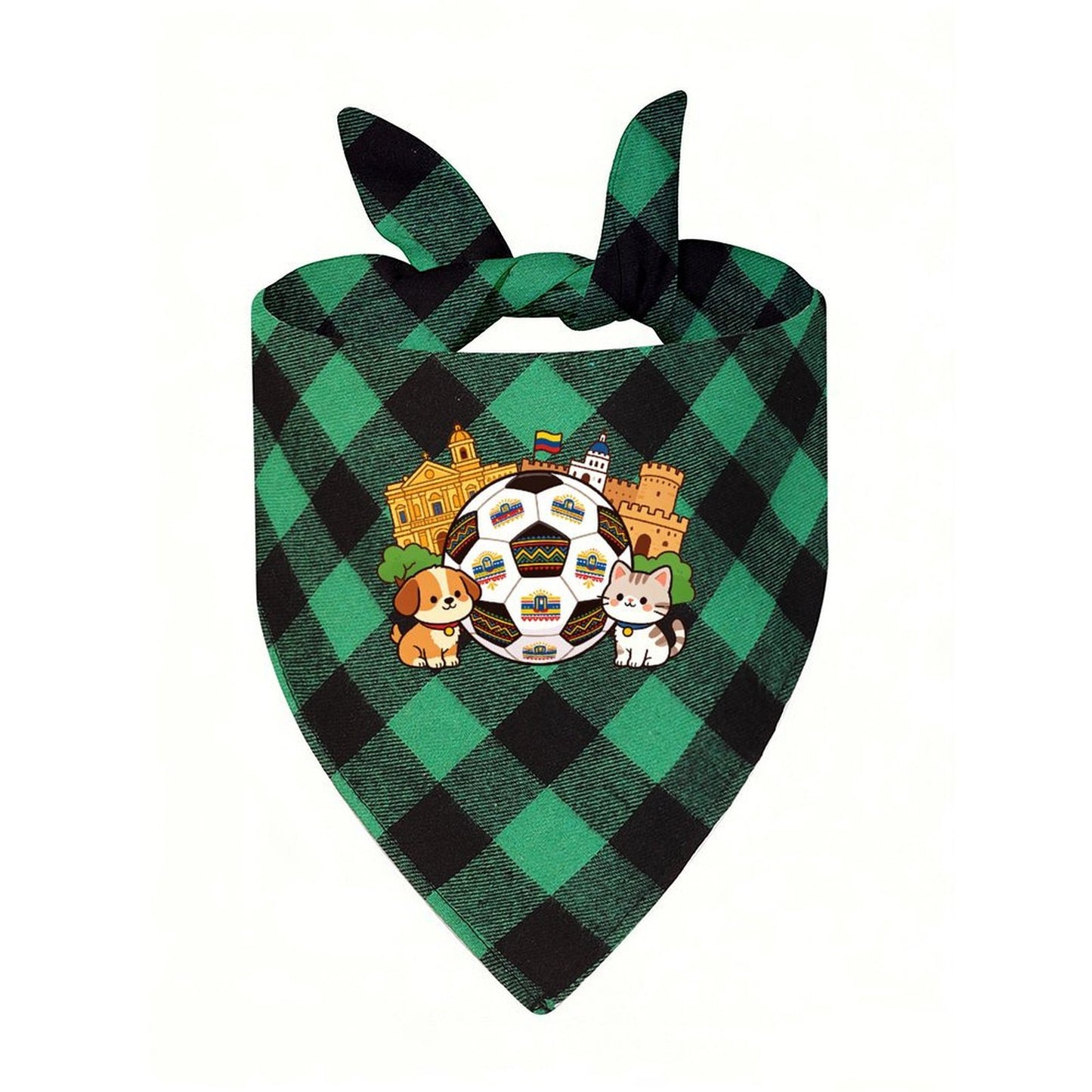 Football 2026 World Cup Cute Dog Cat Grid Pet Triangle Scarf Polyester