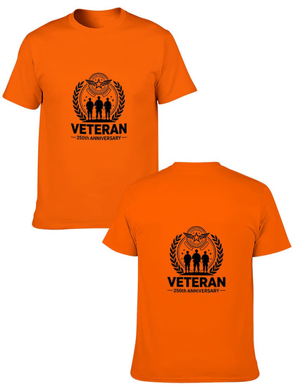 180g Pure Cotton Men's and Women's Patriotic "Veteran" Graphic Casual Cotton Tee for Daily Wear