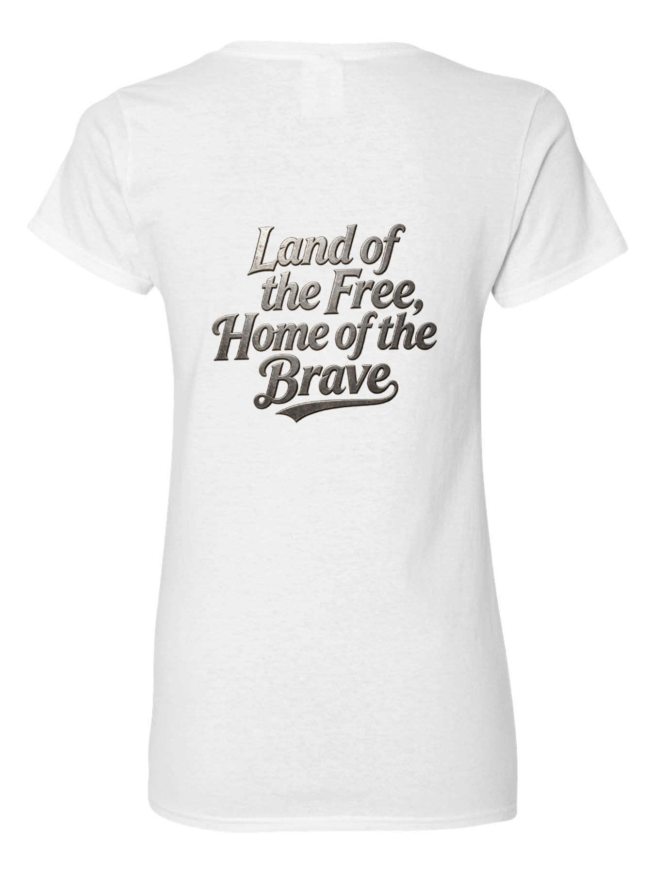 Pure Cotton V-neck Women's USA 250th. "Land of Free. Home of Brave" Graphic T-Shirt, USA Casual Cotton Tee