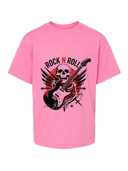 180g Pure Cotton Teenagers "ROCK N ROLL" Graphic Casual Cotton Tee for Boys Girls