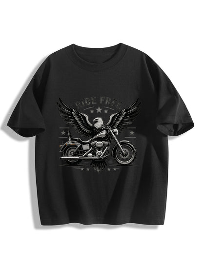 180g Pure Cotton Teenagers "Ride Free" Graphic Casual Cotton Tee for Boys Girls